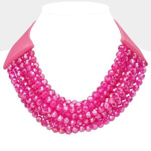 NEW Stunning Faceted Beaded 7-Strand Bib Statement Necklace - Fab in Fuchsia
